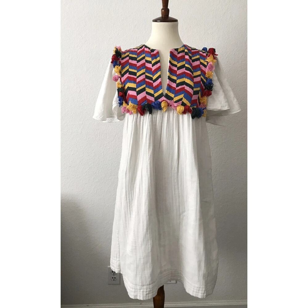 Anthropologie Whit Two Bette Flutter Sleeve Tasseled Mini Dress FLAW